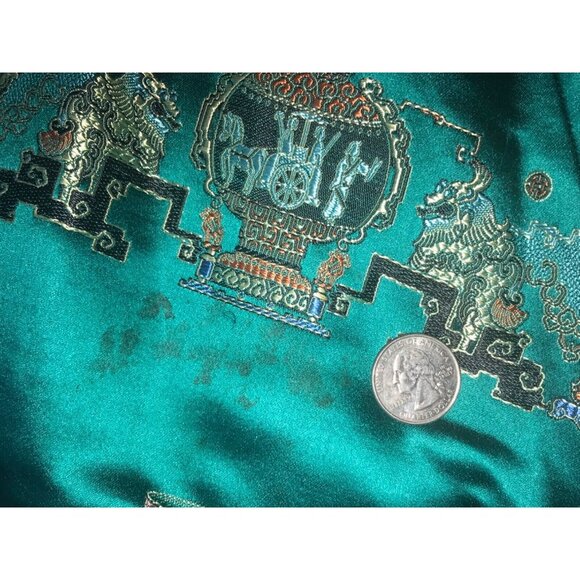 VTG 50's Golden Lotus at Waikiki Satin Embroidered Jacket Pockets Teal Boho Sz L - Picture 10 of 11